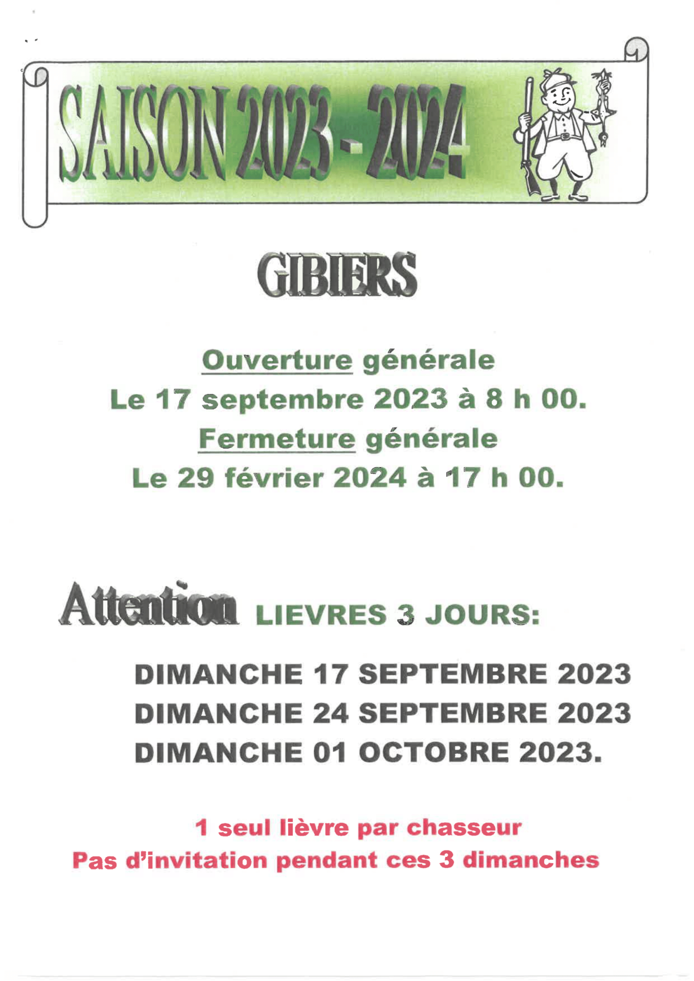 Ouverture de la saison de chasse 2023-2024 