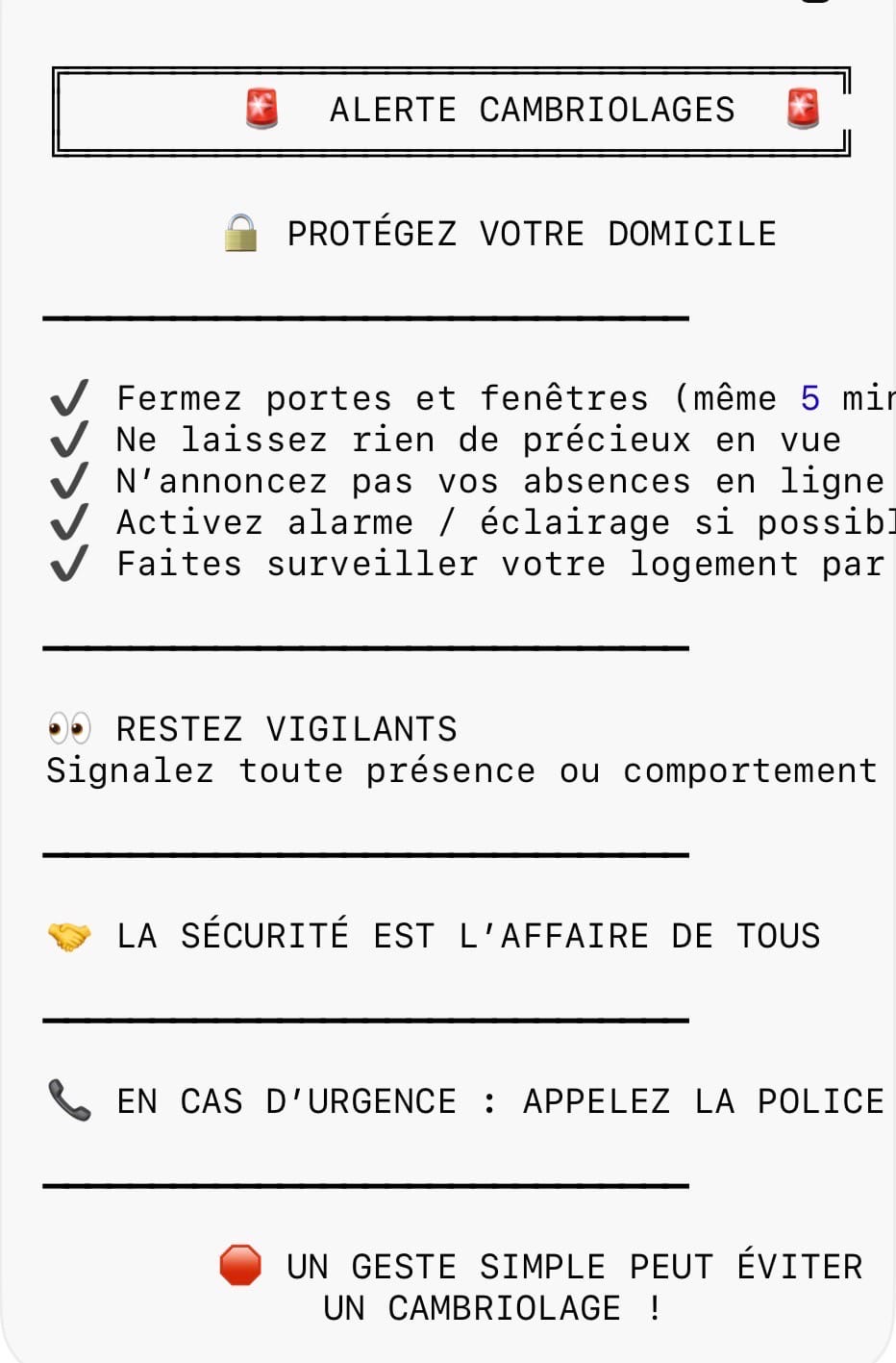  ⚠ Information vigilance cambriolages