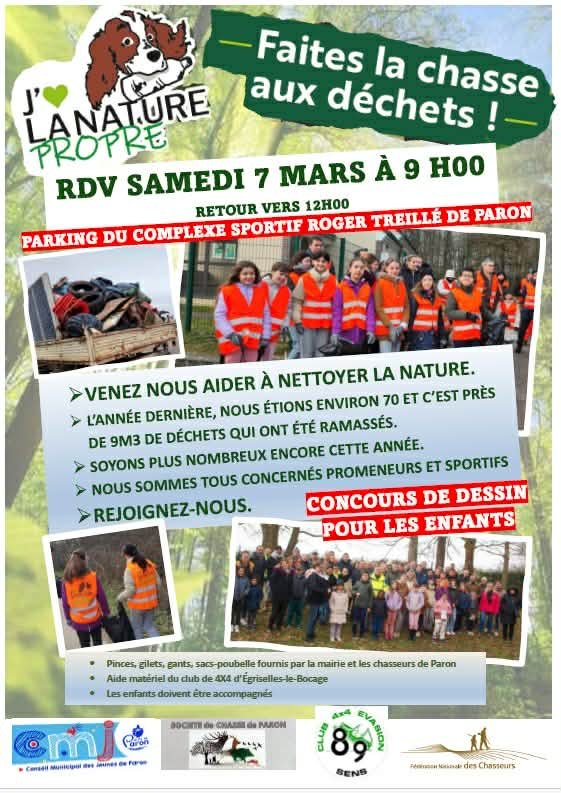 OPÉRATION « NETTOYONS LA NATURE » ORGANISÉE PAR LE CMJ ET LES CHASSEURS DE PARON LE SAMEDI 7 MARS
