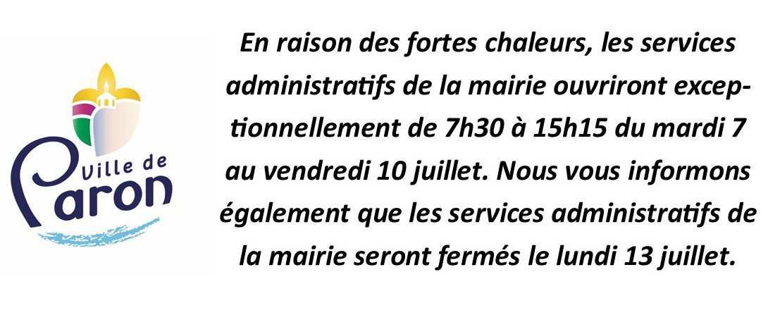 LES SERVICES ADMINISTRATIFS DE LA MAIRIE OUVRIRONT EXCEPTIONNELLEMENT DE 7H30 À 15H15