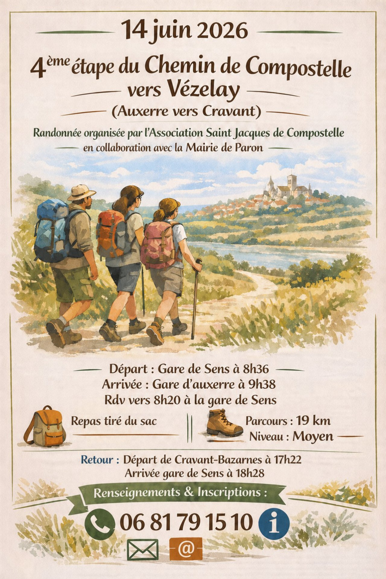 RANDONNÉE 4EME ÉTAPE DU CHEMIN DE COMPOSTELLE VERS VEZELAY 