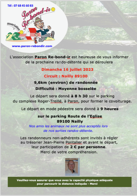 Association Paron Re-bond-ir   -   Rando-Détente du Dimanche 16 Juillet 2023