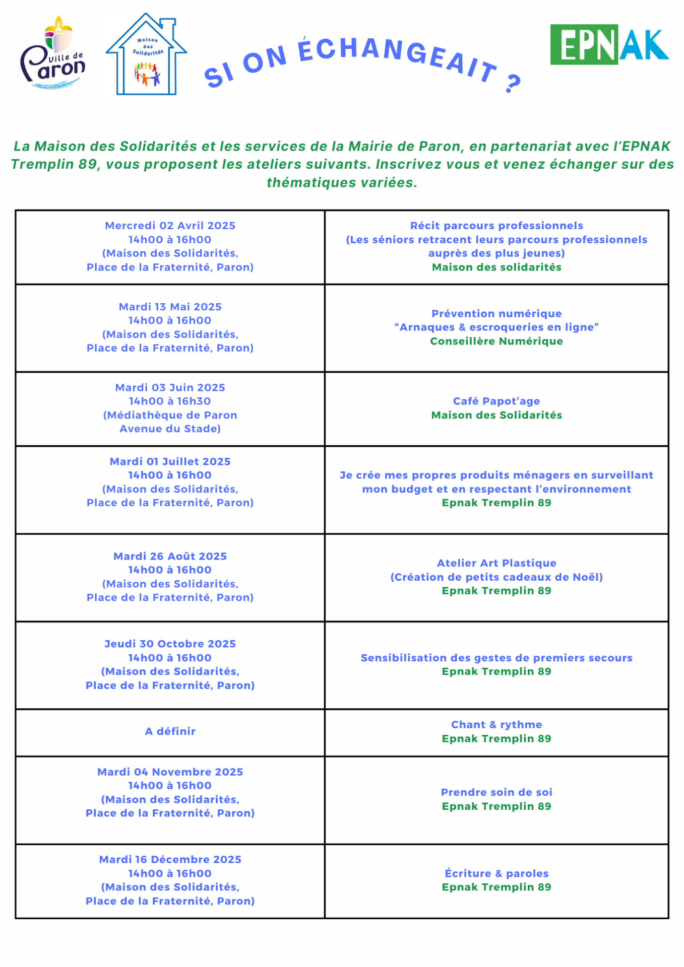 Programme atelier EPNAK