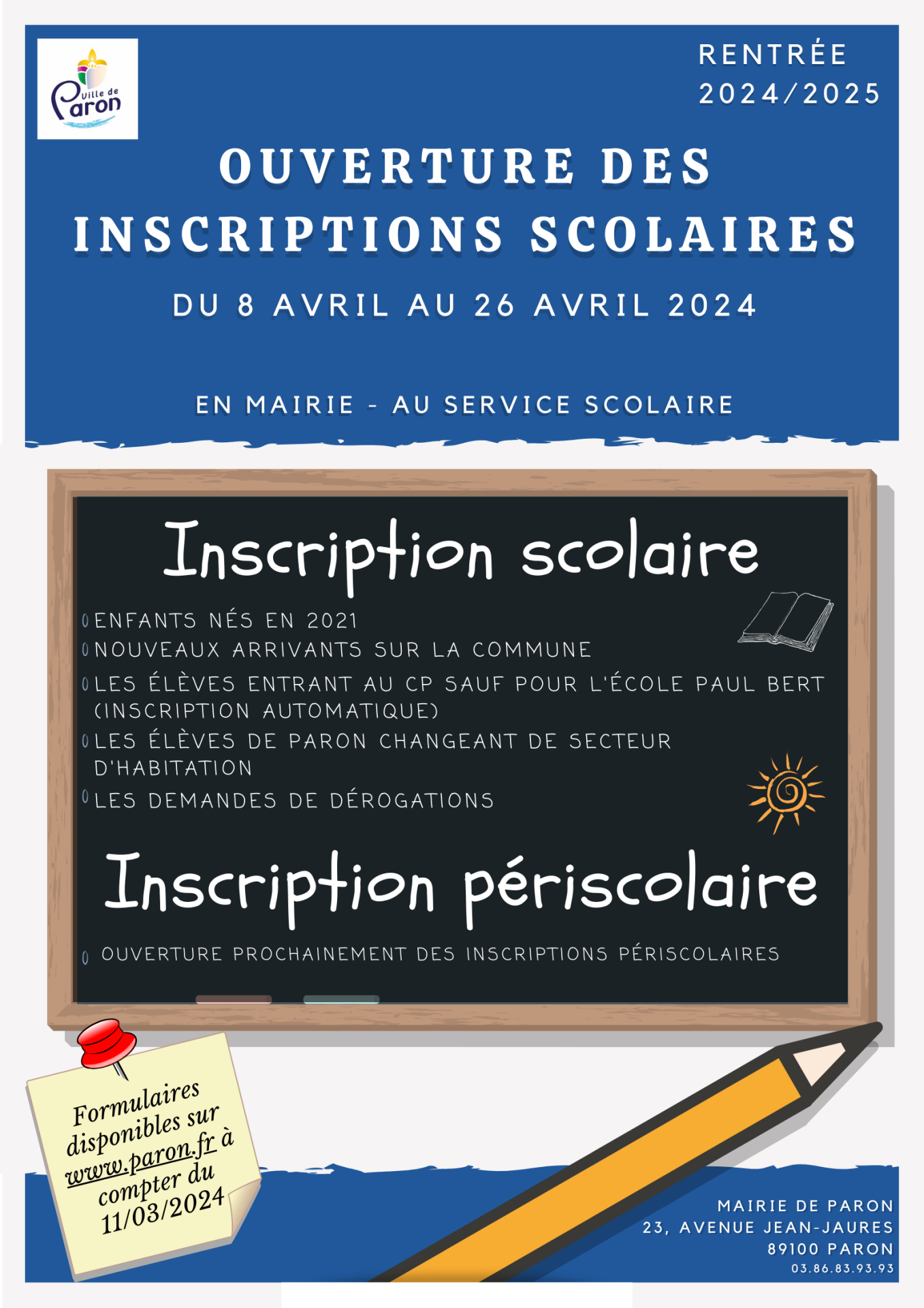 Inscription Scolaire 2024 - 2025