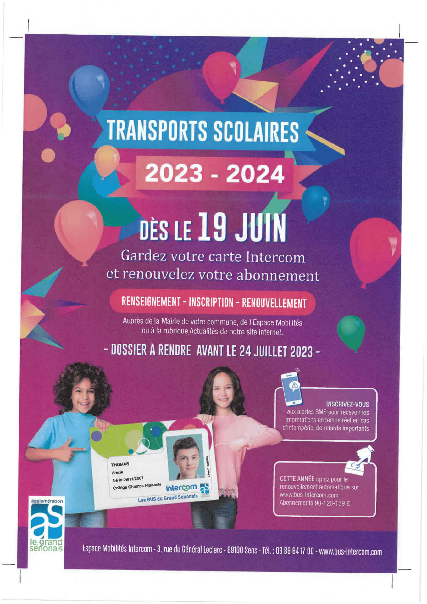 Intercom - Inscription et/ou renouvellement de votre abonnement pour 2023-2024