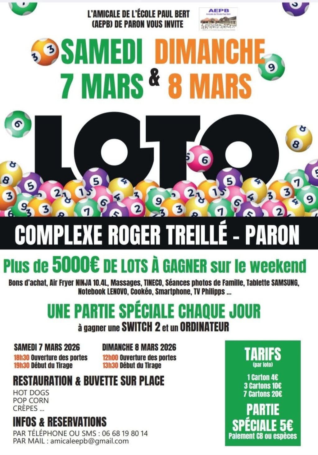 LOTOS DE L'AMICALE PAUL BERT LES 7 ET 8 MARS 2026