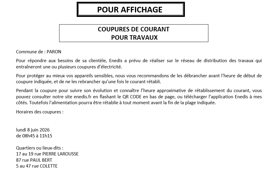 COUPURE LE 8 JUIN