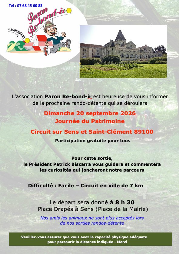RANDO DÉTENTE PROPOSÉE PAR L'ASSOCIATION RE-BOND-IR LE DIMANCHE 20 SEPTEMBRE.