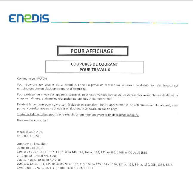 COUPURES COURANT 18 AOUT 2026 16 H 00 A 16 H 45