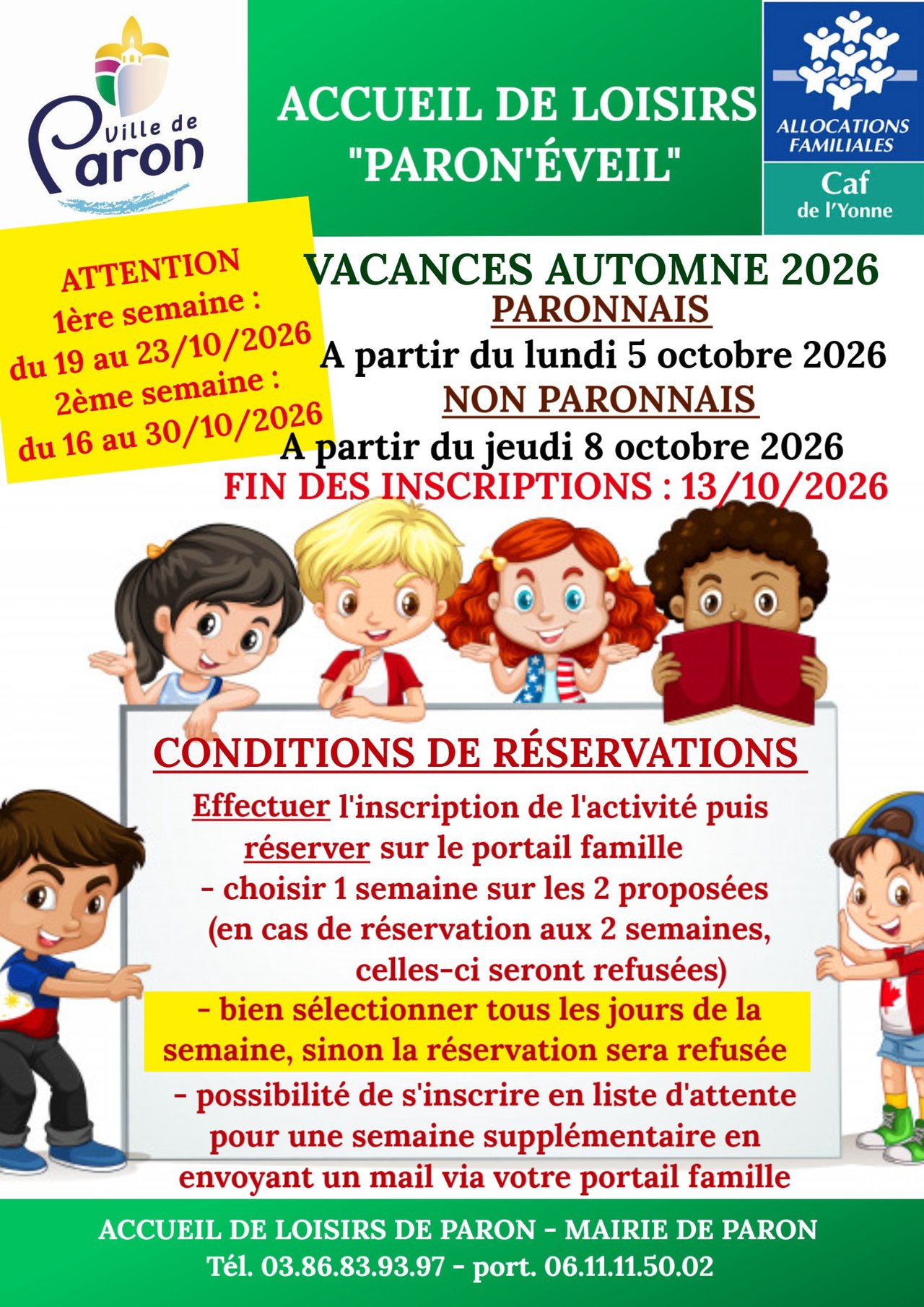 BIENTÔT LES INSCRIPTIONS POUR LES VACANCES DE TOUSSAINT À L'ACCUEIL DE LOISIRS DE PARON.