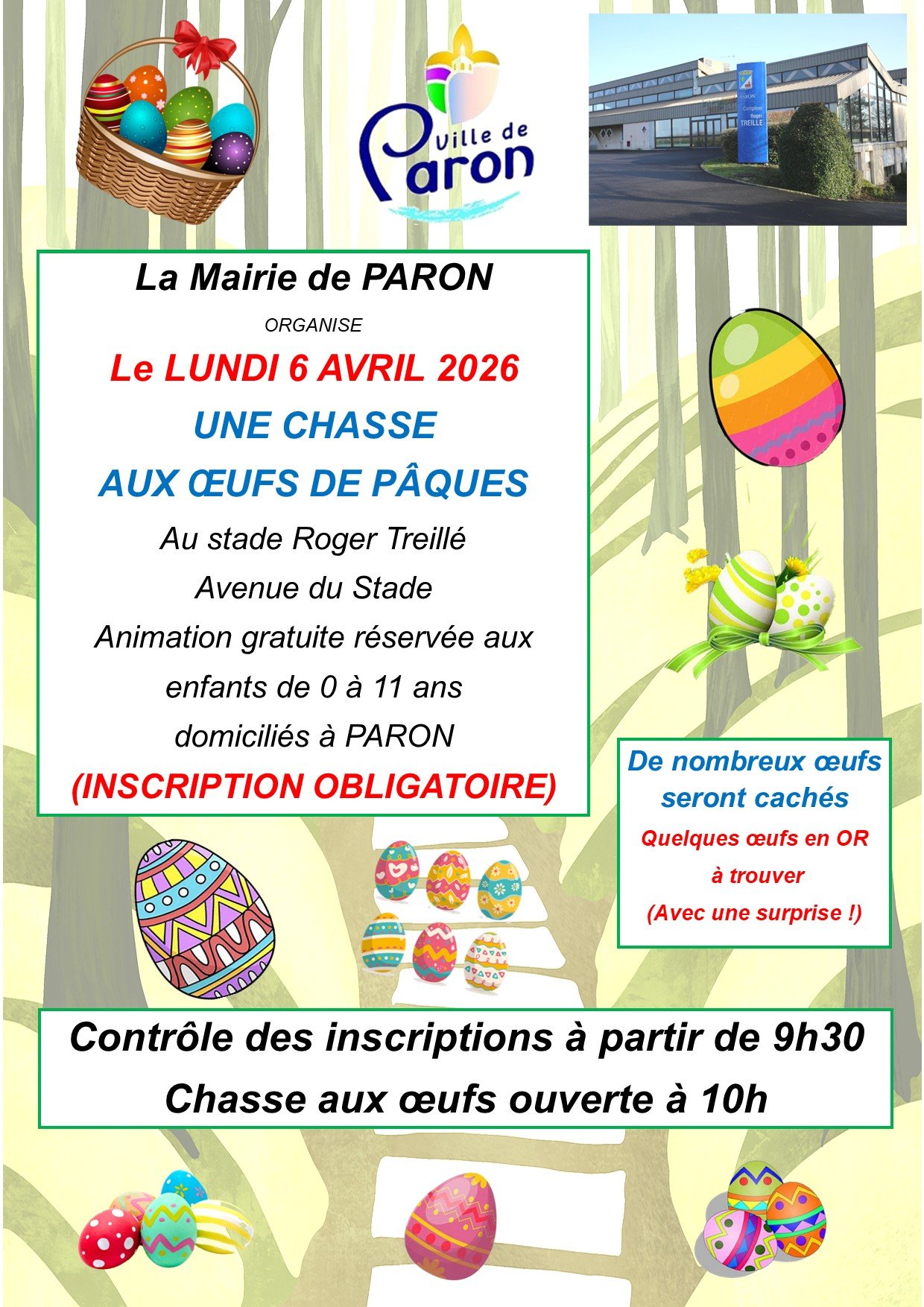 LA MAIRIE DE PARON ORGANISE  LE LUNDI 6 AVRIL 2026 UNE CHASSE AUX ŒUFS DE PÂQUES