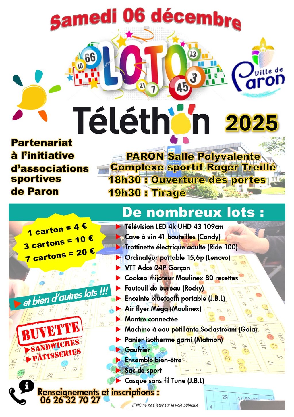 SAVE THE DATE ! LOTO DU TÉLÉTHON LE SAMEDI 6 DÉCEMBRE, SALLE ROGER TREILLÉ, PARON.