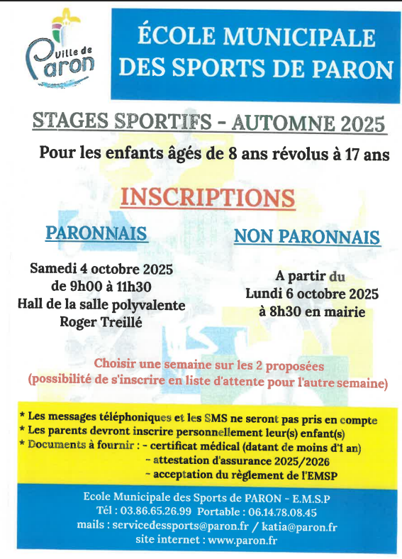 INSCRIPTIONS STAGES SEMAINE 2
