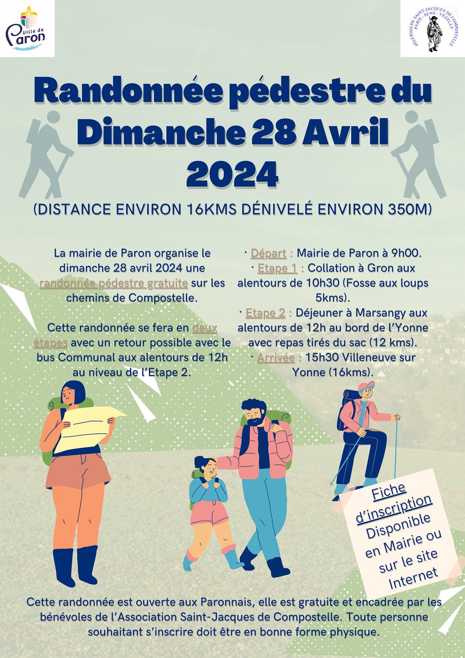 RANDONNÉE GRATUITE ORGANISÉE LE DIMANCHE 28 AVRIL 2024 SUR LES CHEMINS DE COMPOSTELLE